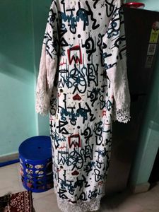 white printed abaya