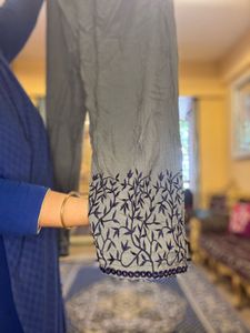 Embroidered Gray Kurta Trouser