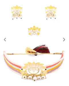 Yellow Lotus Meenakari Choker Earrings Ring Set