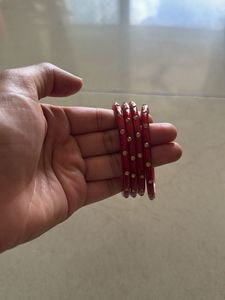 Red Lakh Bangles with Gold Dots: