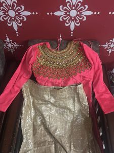 Pink &amp; Gold Embellished Lehenga Set