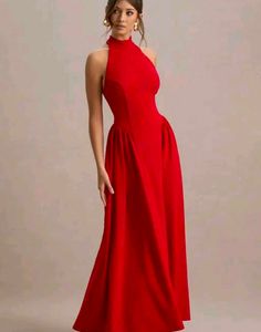 Elegant Red Halter Maxi Dress