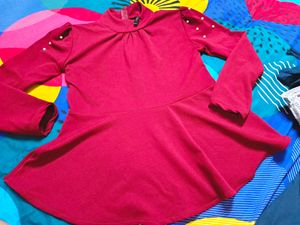 Pretty Style Maroon Peplum Top