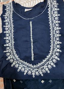Cotton Zari Embroidery Kurta With Solid Pant And O