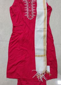 Straight Kurta Suit Set With Embroidered Yoke