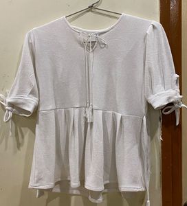 White Tie-Sleeve Top