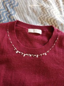 Women Burgundy Beaded Top