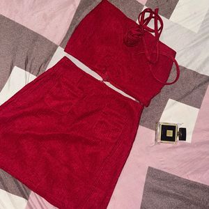 Red Crop Top and Skirt Set