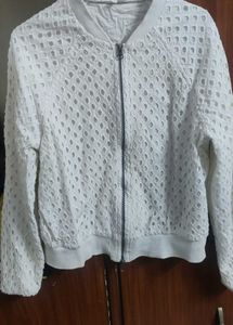 Eyelet White Zip-Up Jacket