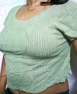 Cropped Knit Top - Sage Green