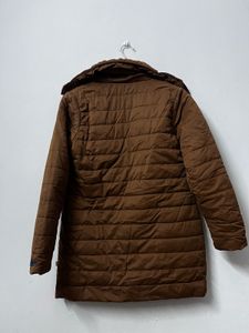 Brown Puffer Jacket With Belt