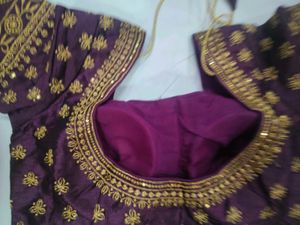 Embroidered Purple Saree Blouse