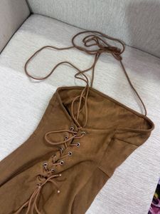 Faux Suede Dress With Back Ties