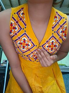 Yellow Embroidery Short Maxi Dress