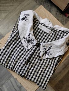 Zara Girls Gingham Embroidered Collar Top