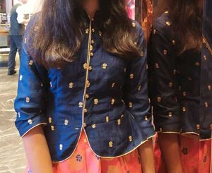 Women Blue Jacket Cum Blouse