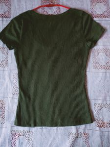 Hollister Olive Green Ribbed Button-Down Top