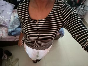 Striped Tee with Button Detail