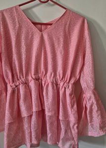 Elegant Pink Ruffle Peplum Top