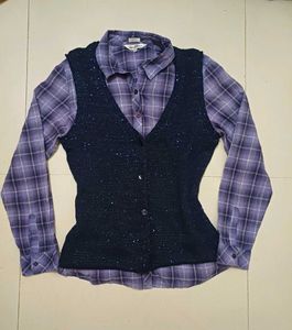 Vintage-Inspired Layered Shirt & Vest Combo