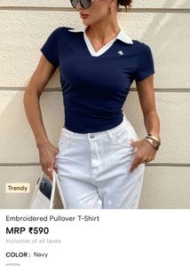 Savana Navy Embroidered Pullover T-Shirt