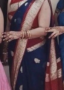 Elegant Navy Blue & Red Saree