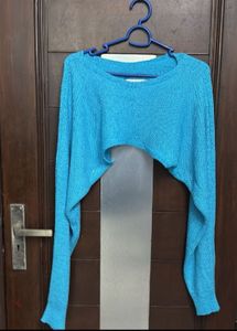 Blue Cropped Knit Top