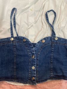 White Shirt With Blue Denim Top