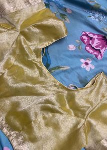 Lemon Yellow Gold Tissue Blouse With Zari Design