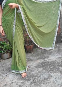 Elegant Green Saree with pearls work