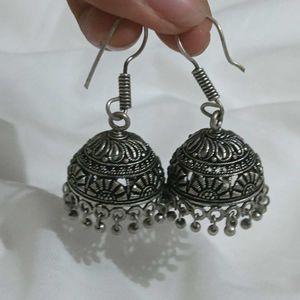 Vintage Style Silver Tone Jhumka Earrings
