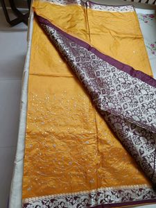 Semi Silk Saree With Machine Embroidery