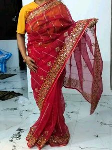 Red Embroidered saree