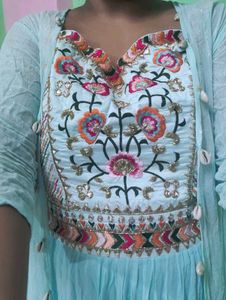 Blue Embroidered Dress with Jacket