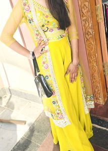 Elegant Embroidered  Crop Top Plazo Set