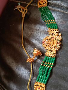 Laxmi Motiv Gold Plated Green Colour Necklace