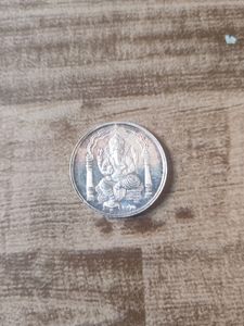 Original Silver Coin With Ganesha Pic And Shree