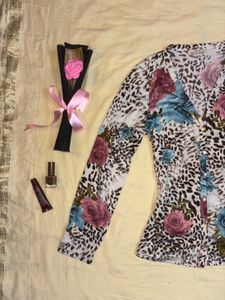 🧋y2k leopard print floral top 🐆