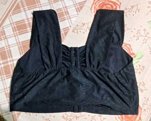 Black Button-Front Crop Top