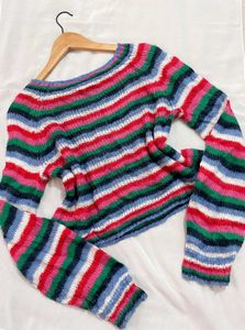 Pinterest Crochet Crop Striped Knit Sweater D