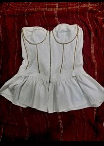White Corset Top with Ruffle Hem