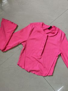 Hot Pink Ribbed Bell Sleeve Top