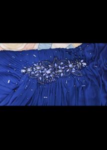 [Xscape Royal Blue Ruched Designer Dress]