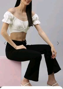 White Crop Top With Tie-up Detail