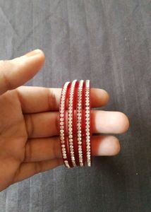 Red &amp; Rhinestone Bangles (Set of 4)