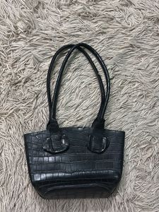 Black Croc Embossed Handbag