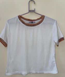 Ribbed White & Orange Trim T-Shirt