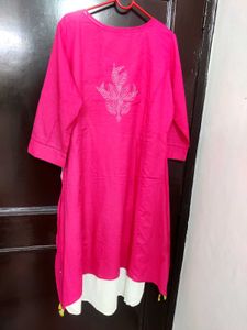 Pink pure cotton thread work kurti 💓