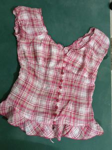 Pink Plaid Ruffle Top