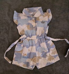 Girls Blue White Jumpsuit Short 0-3month